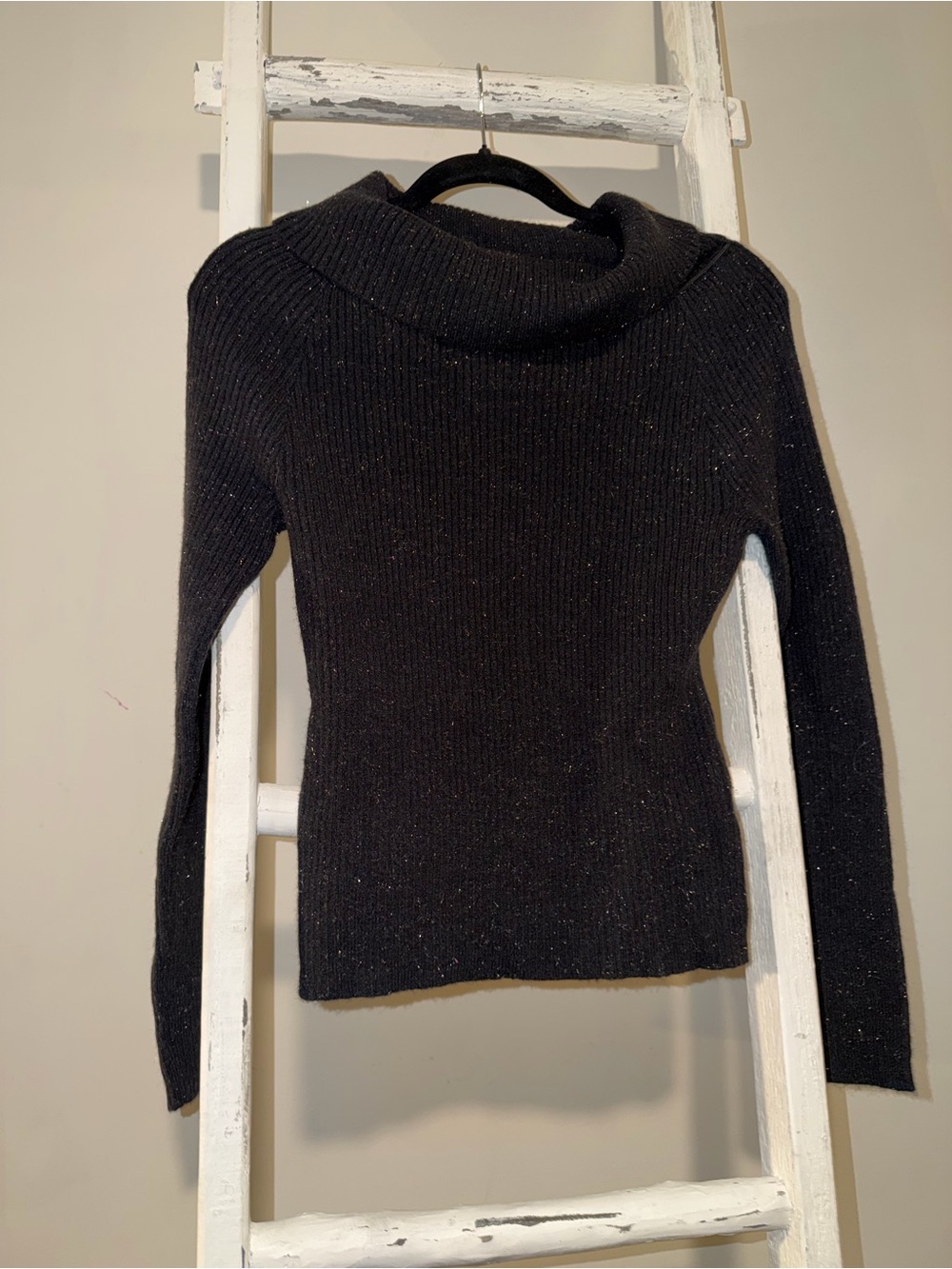 Hello Molly Black Ribbed Sparkle Cowl Neck Sweater